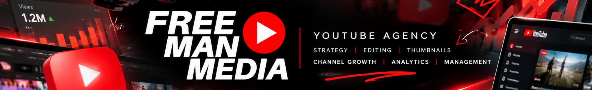 Free Man Media YouTube agency: strategy, editing, thumbnails, channel growth, analytics and management